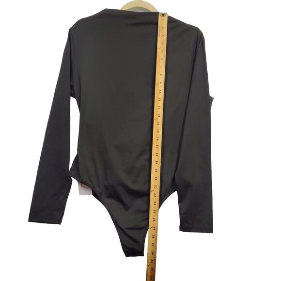 Lily Coco Women's Classic Black Ruched Bodysuit Size XL Long Sleeve - Picture 10 of 12